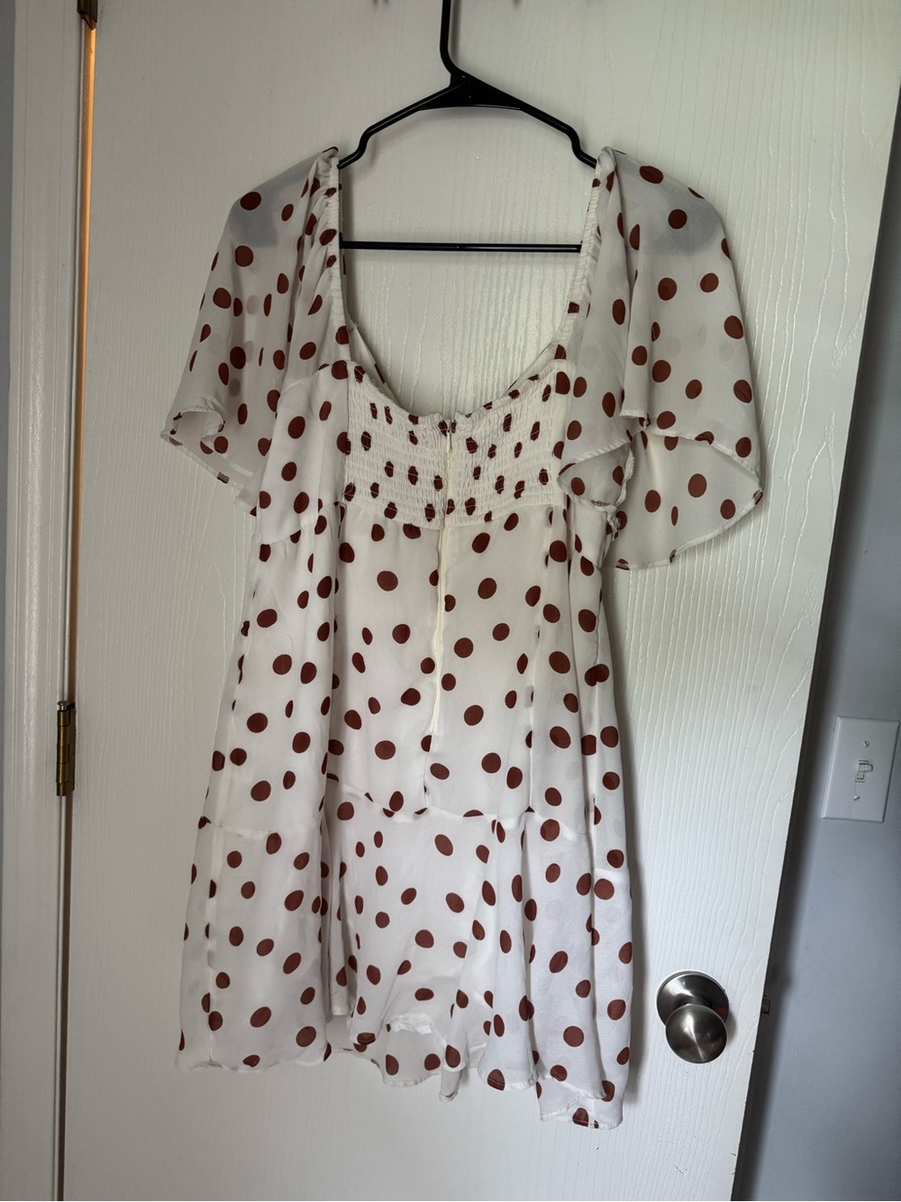 Abercrombie and Fitch White and Brown Polka Dot Mini Dress - Picture 3 of 4